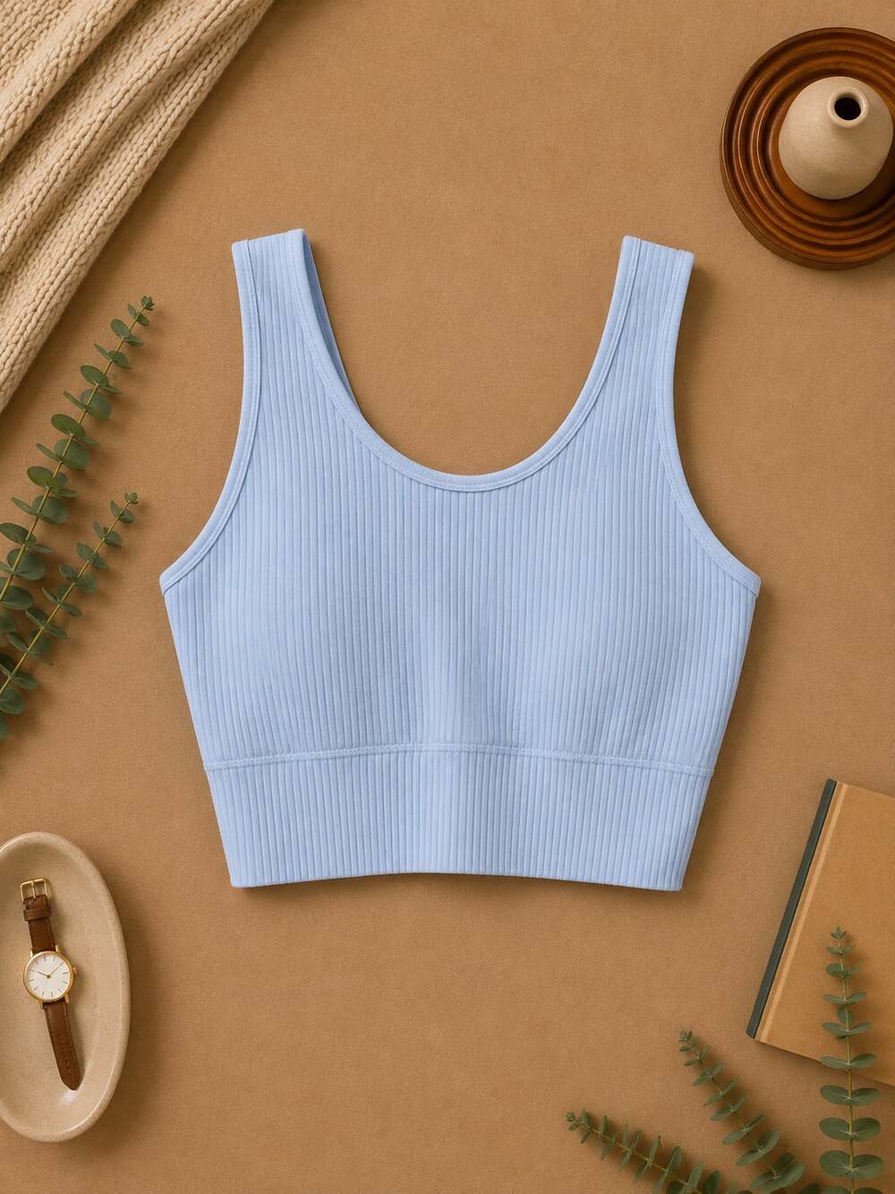 Aerie Ribbed Seamless Sports Bra Blue Longline Athleisure Off Duty Size XL